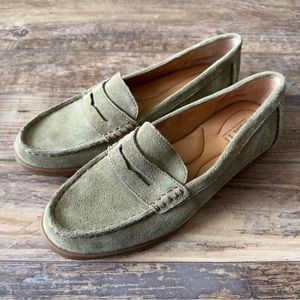 Born Suede Leather Loafers Womens 6.5 Green